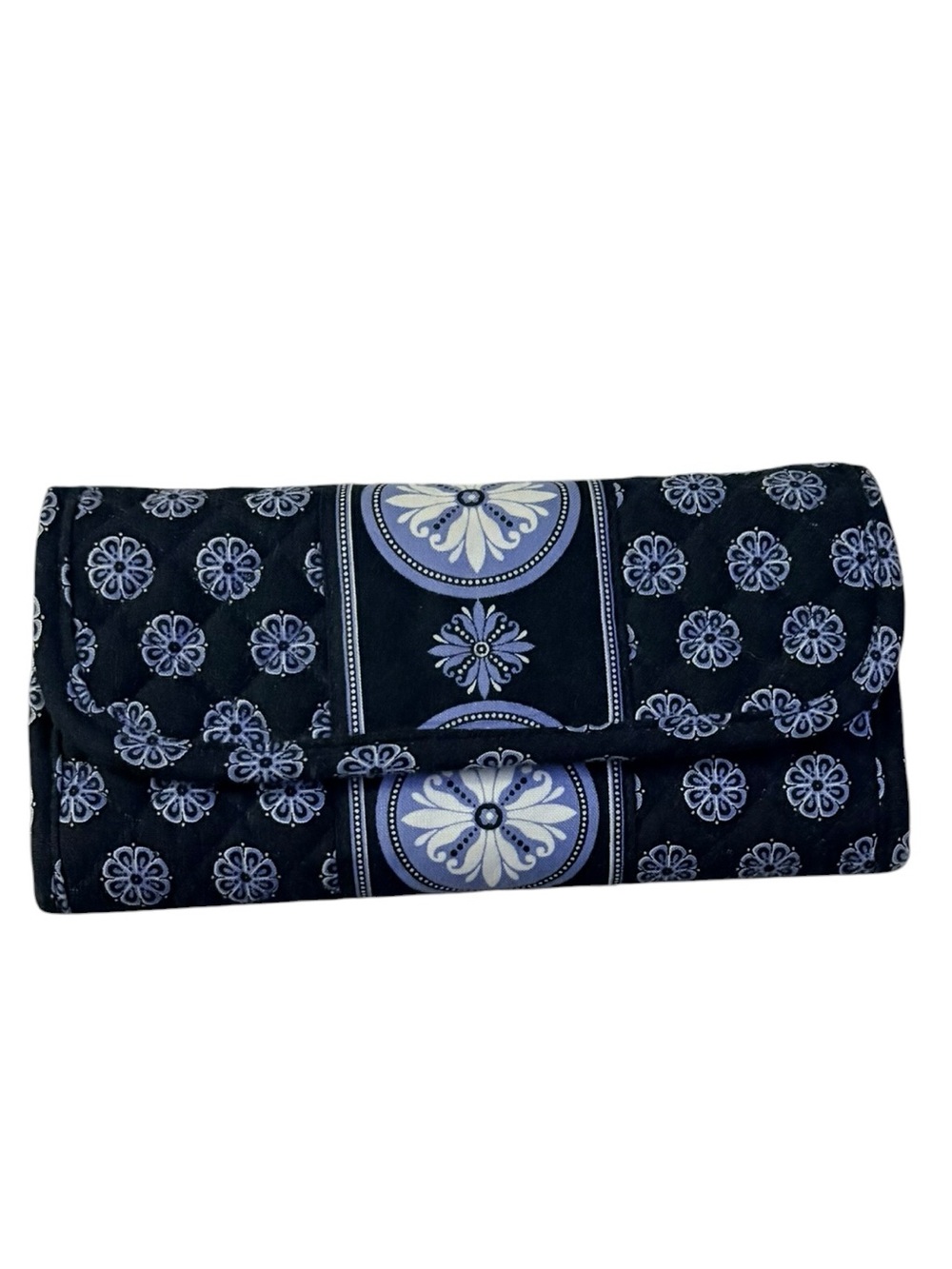 Vera Bradley Quilted Navy Blue Patterned Fold-Over Clutch